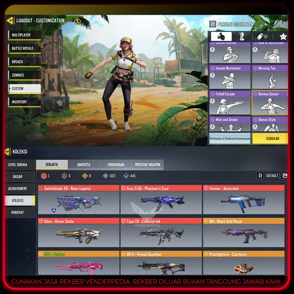 Tier BR:pro Level Akun:327 Skin Mythic:5 max otw 3