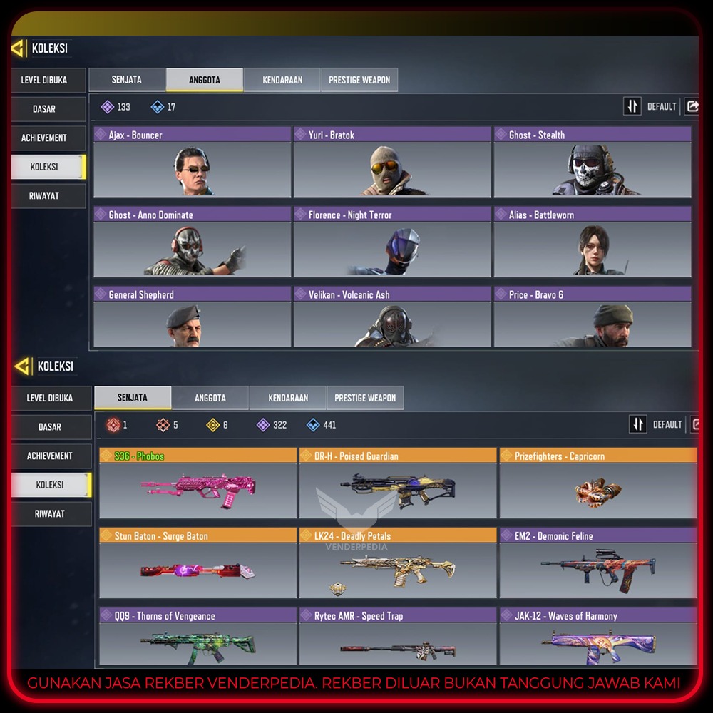 Tier BR:pro Level Akun:327 Skin Mythic:5 max otw 3