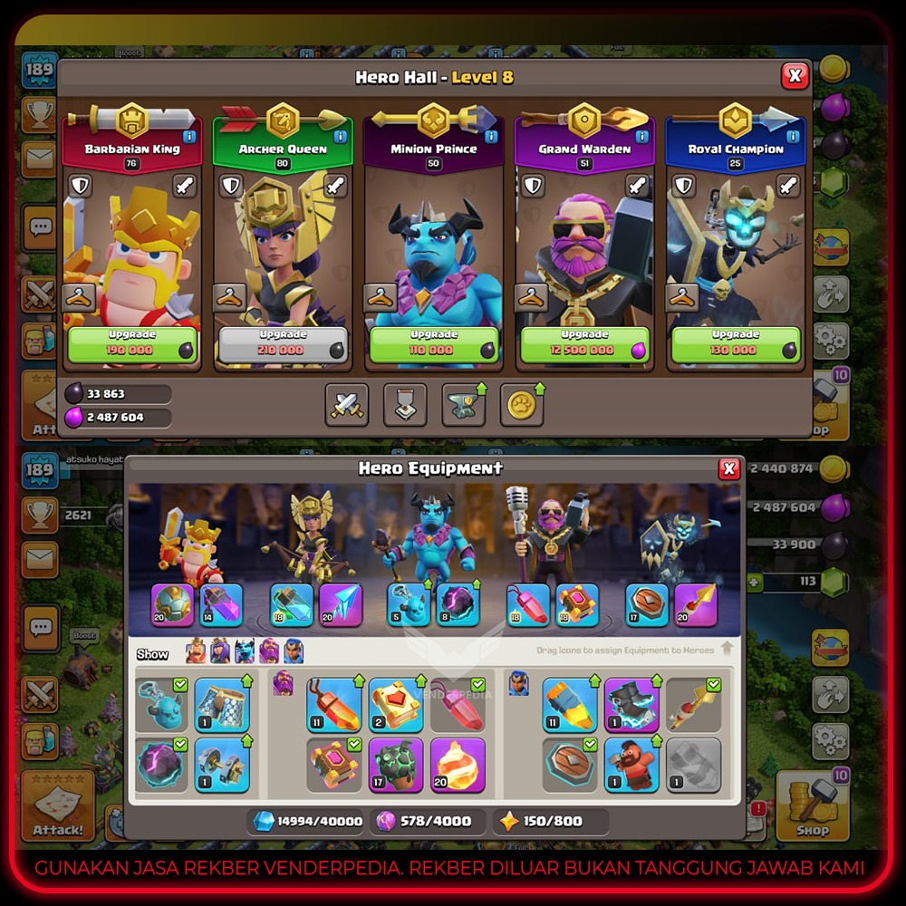 Experience Level: 189 Town Hall Level: 14 Current Gems: last 113 Builder: 6
