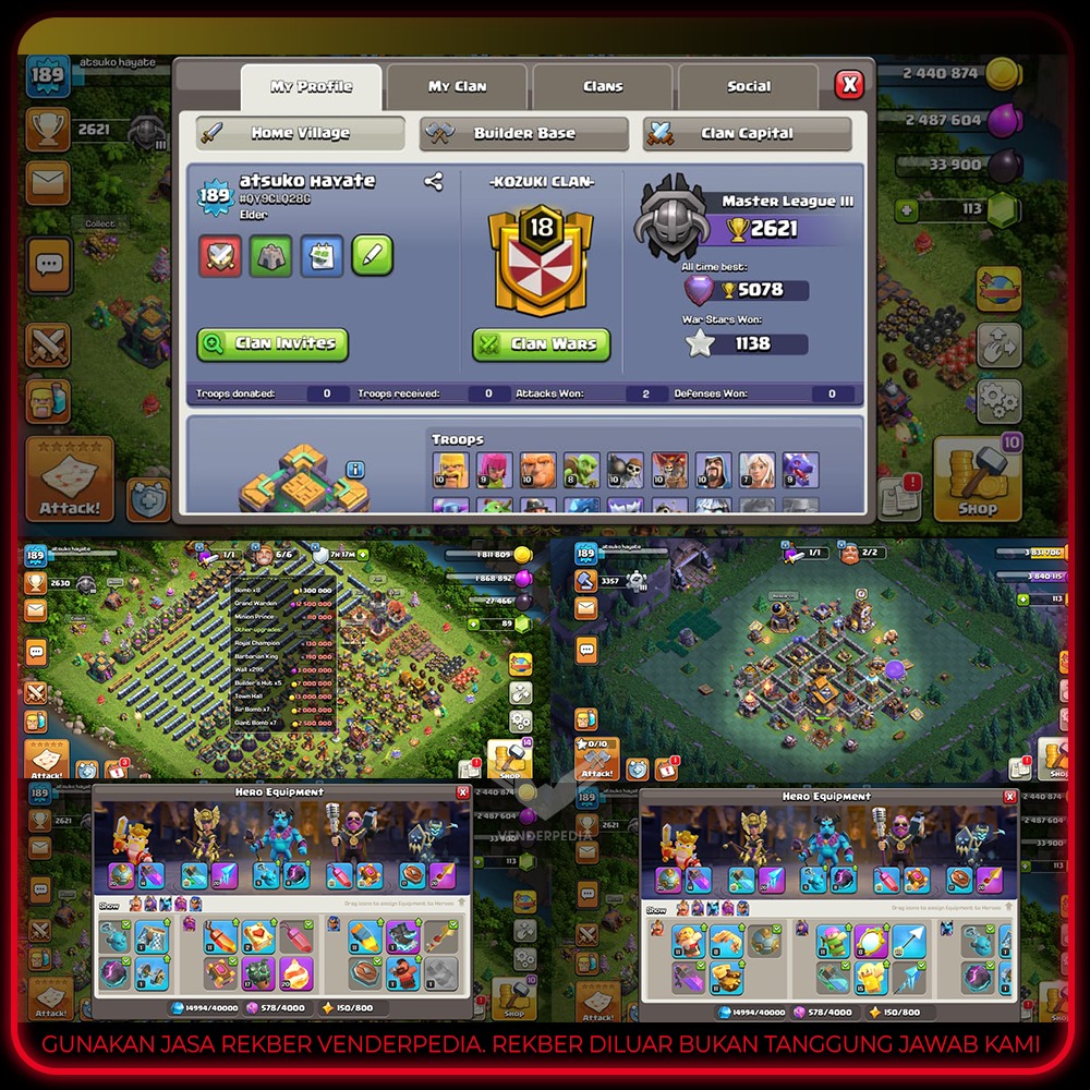 Experience Level: 189 Town Hall Level: 14 Current Gems: last 113 Builder: 6