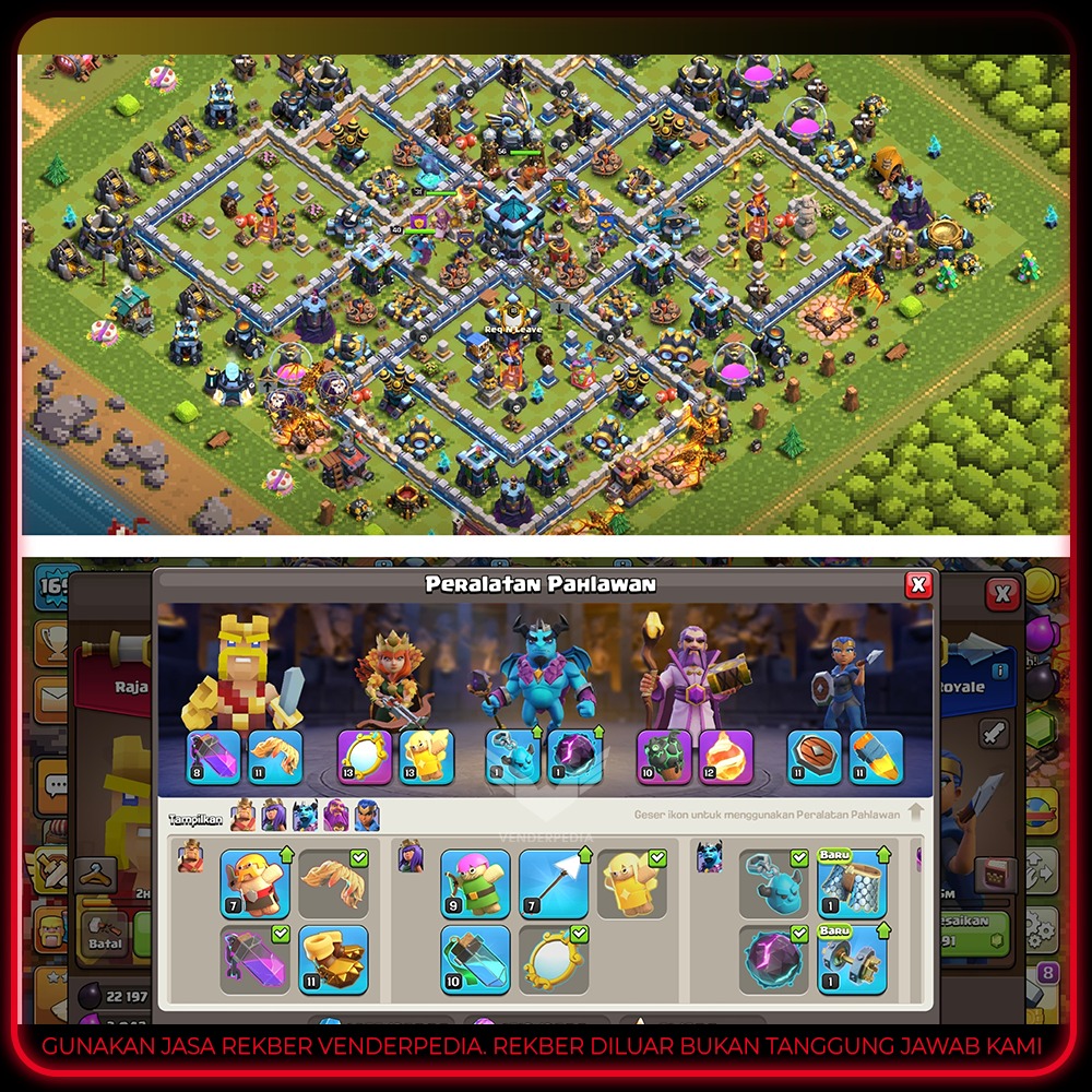 Experience Level: 169 Town Hall Level: 13(udah max semua tinggal pager) Current Gems: 2.250
