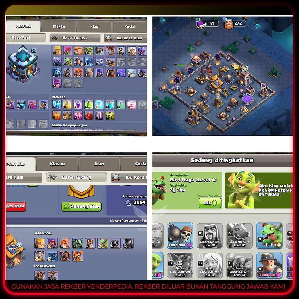 Experience Level: 169 Town Hall Level: 13(udah max semua tinggal pager) Current Gems: 2.250