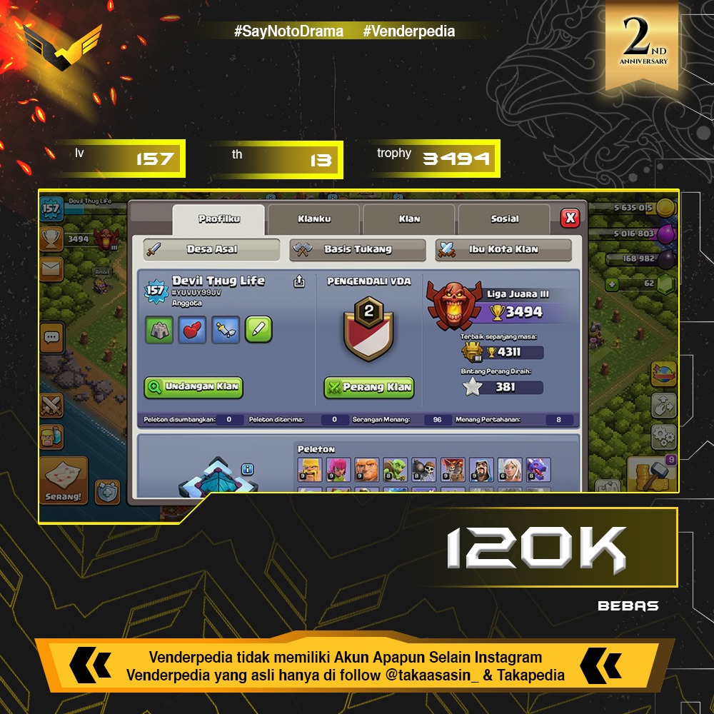 Experience Level:157 Town Hall Level:13  Current Gems:77