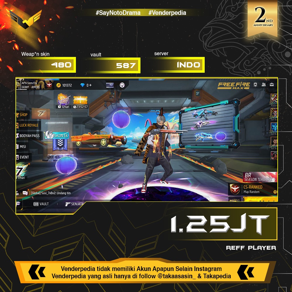 Judul Akun: free Fire  Skin Senjata:480 Vault:587