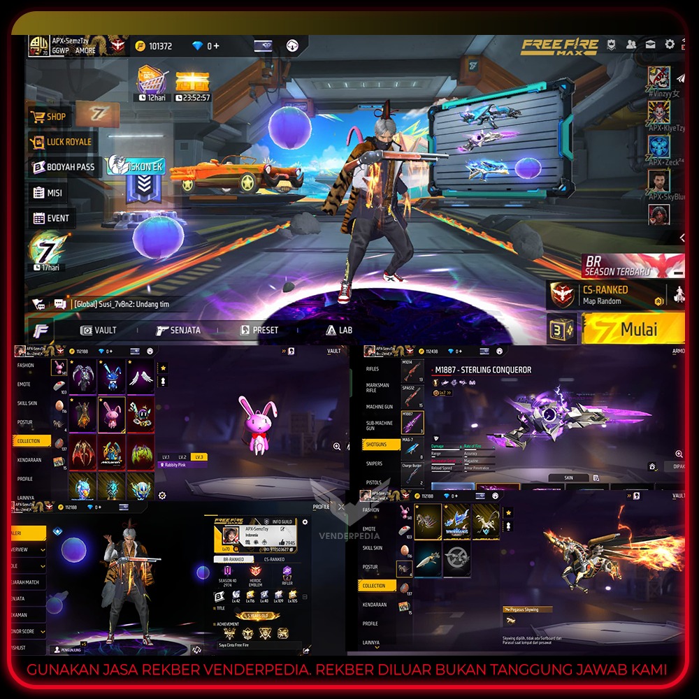 Judul Akun: free Fire  Skin Senjata:480 Vault:587