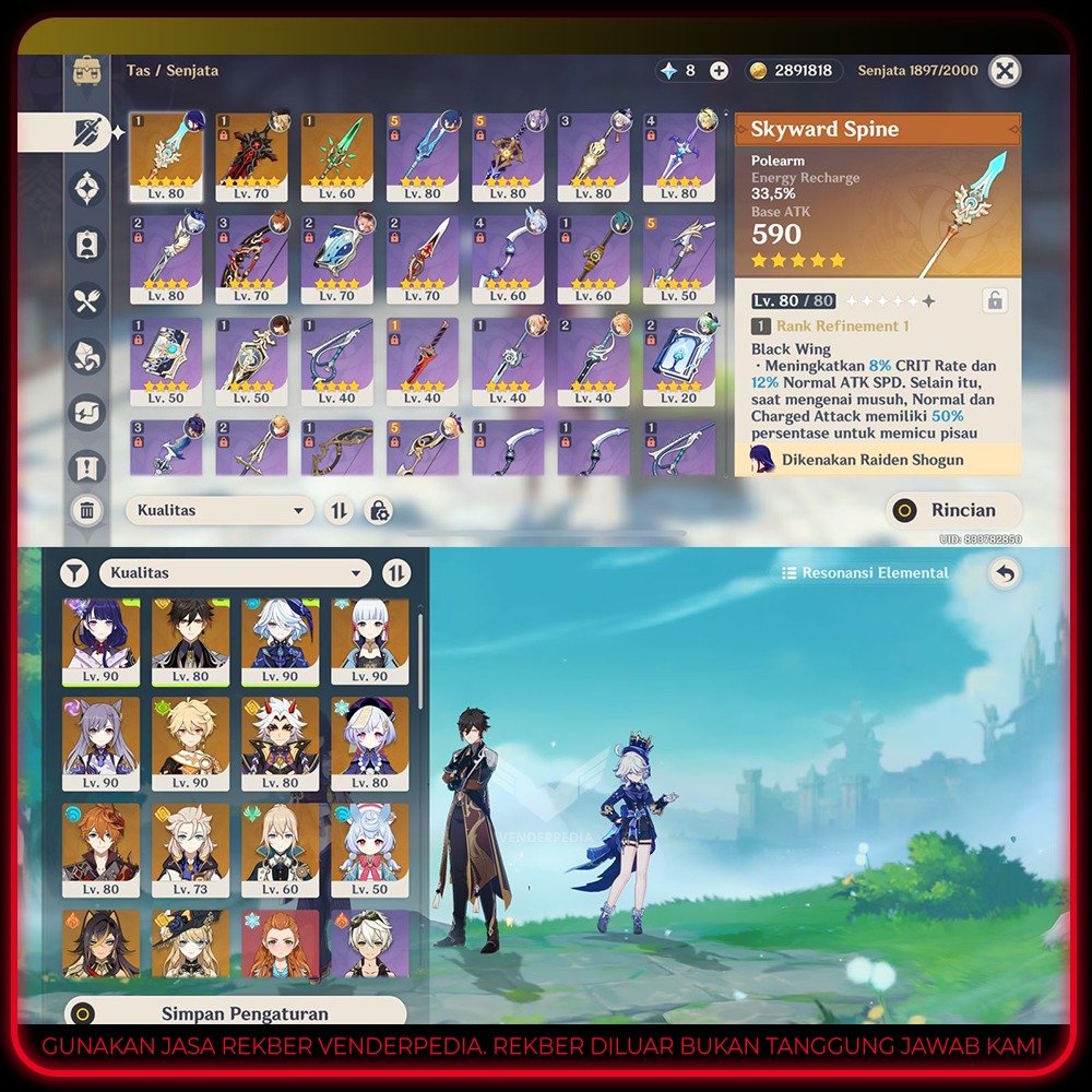 Level Karakter: 90 Explore: Mondo 90% liyue 80%  inazuma 60% fontaine 30% sumeru 35% Primogems: 8