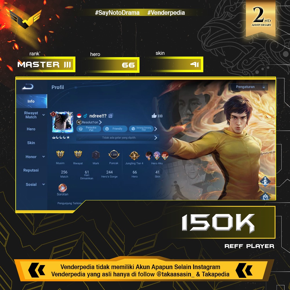 Judul Akun: akun jungler  Rank: master 3 Level: 77