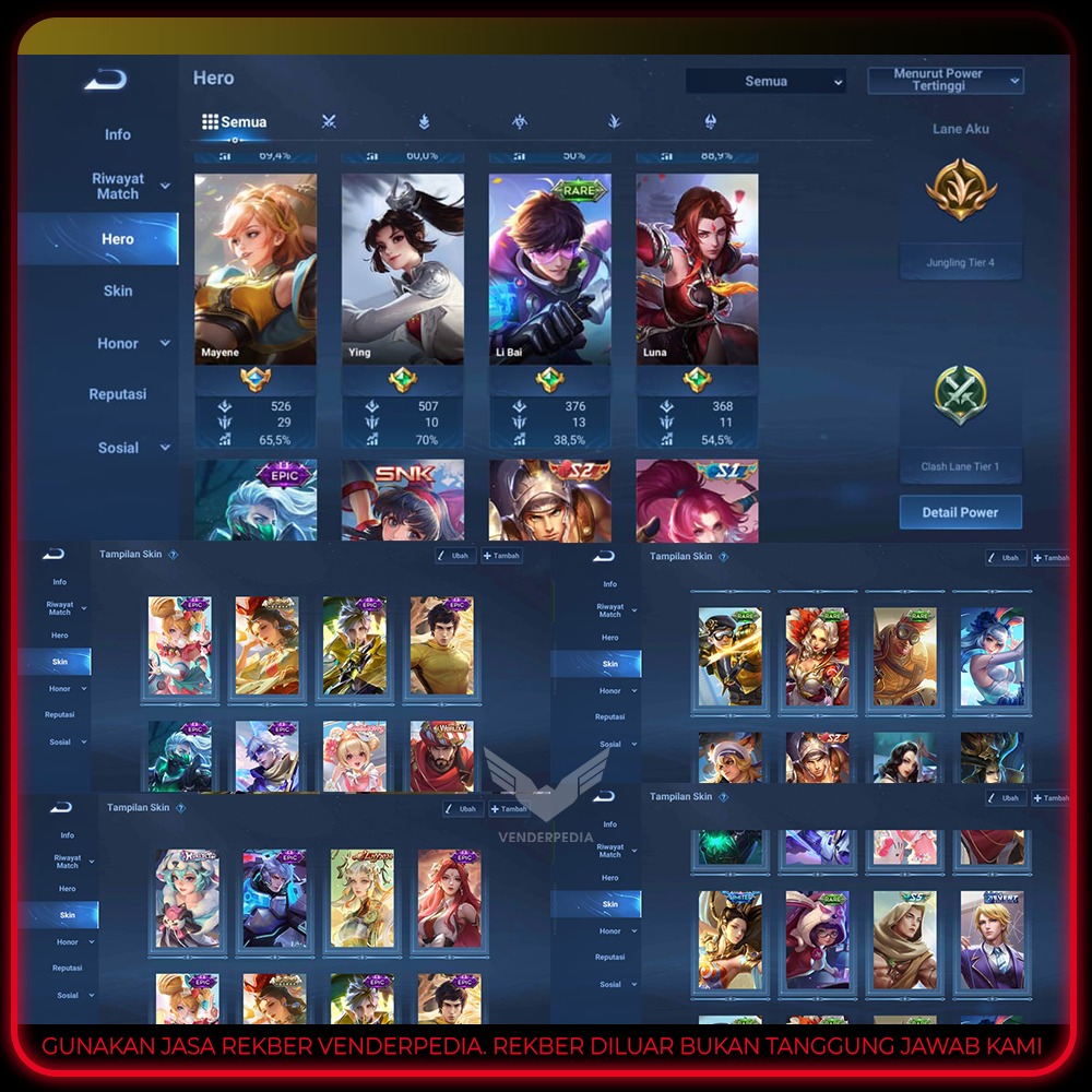 Judul Akun: akun jungler  Rank: master 3 Level: 77