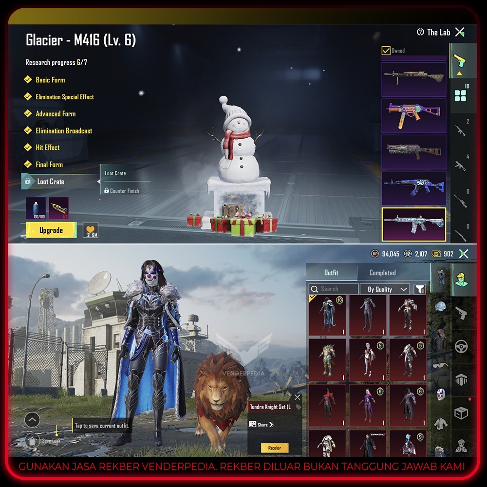 Jual akun Pubg m4 Glacier lvl 6, 4 Kill mes, 10 senjata lab, baju Kazuya tekken 7,Uc sisa 1,200