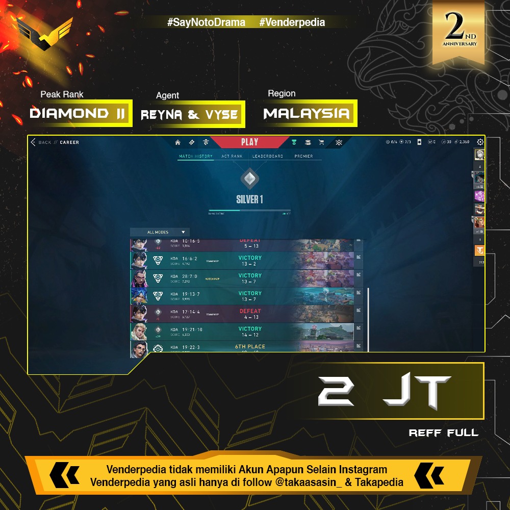 RANK & LEVEL : Silver/Unrank PEAK RANK : Diamond 2 SISA VP :30 SISA KINGDOM CREDITS : 2360